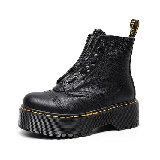 Women's Chic Leather Platform Boots with Bold Design