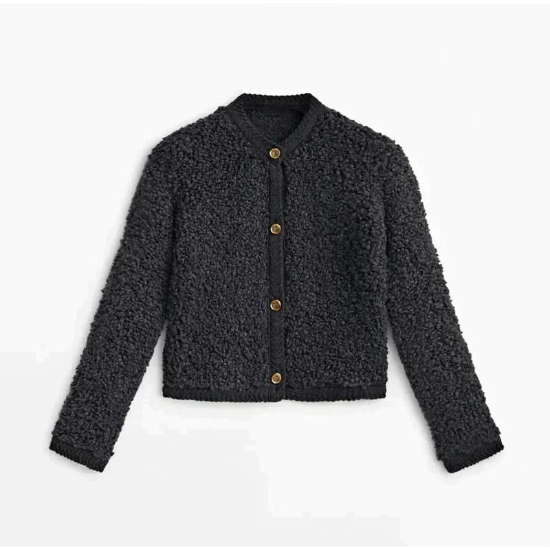 Women's Teddy Cashmere Knit Cardigan with Buttons in Solid Colour | Ideal for Winter