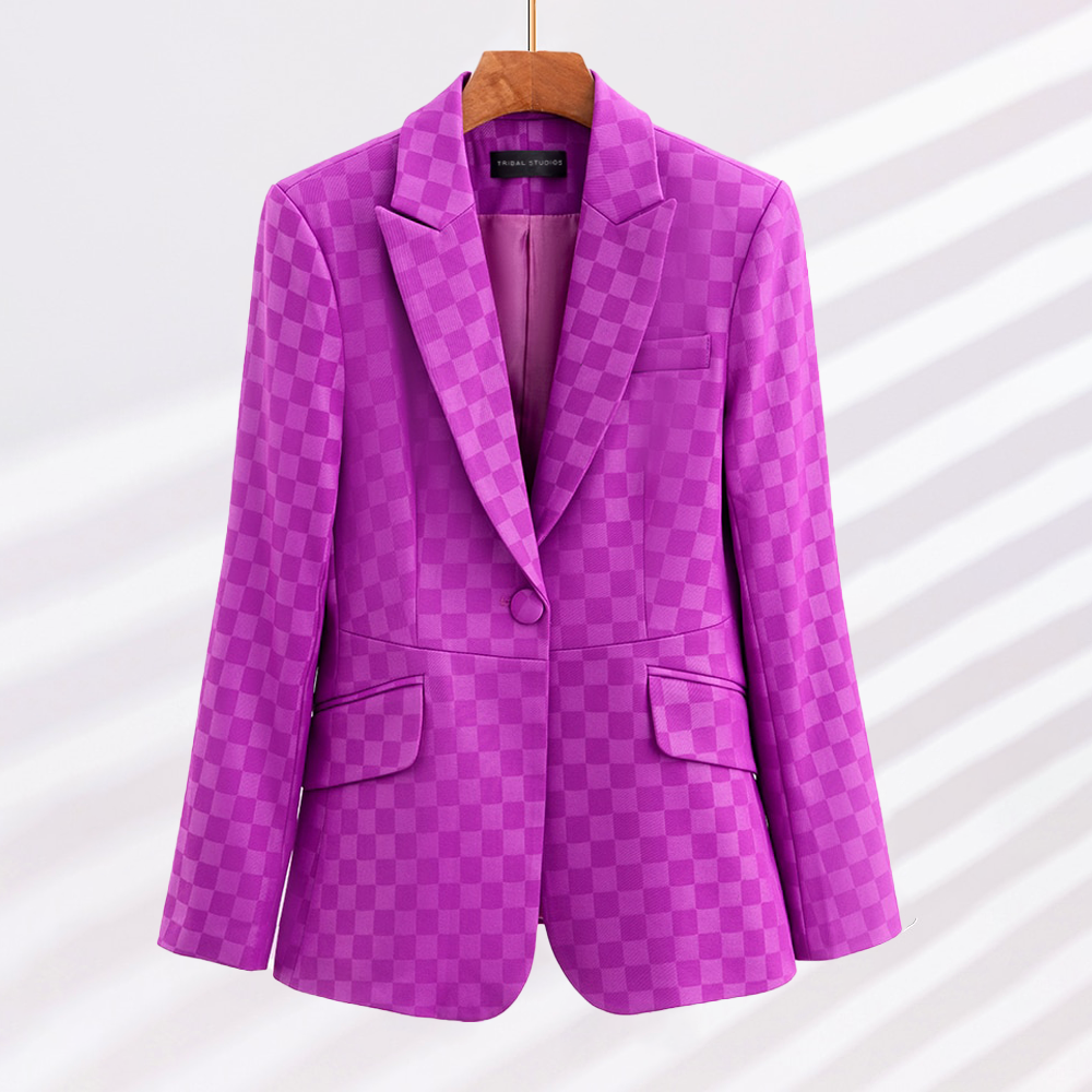 Women's Elegant solid-color checked blazer with button | Perfect for Casual Days