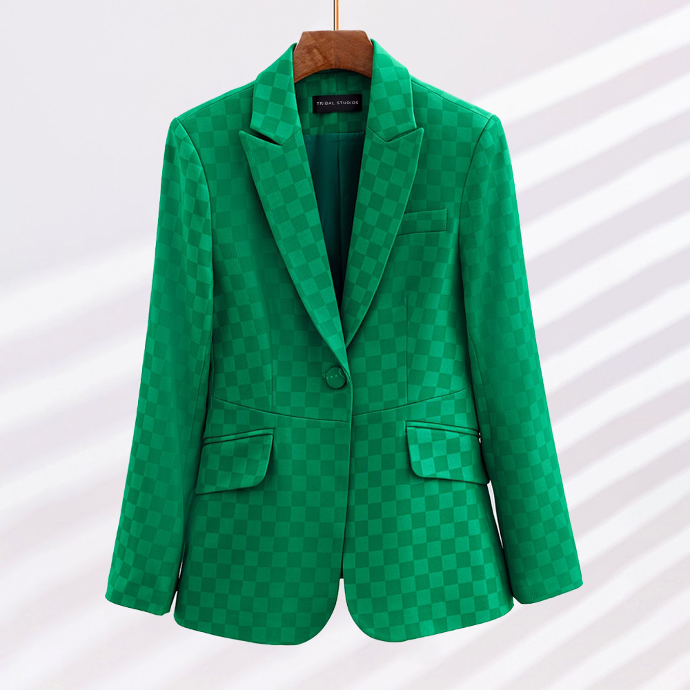 Women's Elegant solid-color checked blazer with button | Perfect for Casual Days