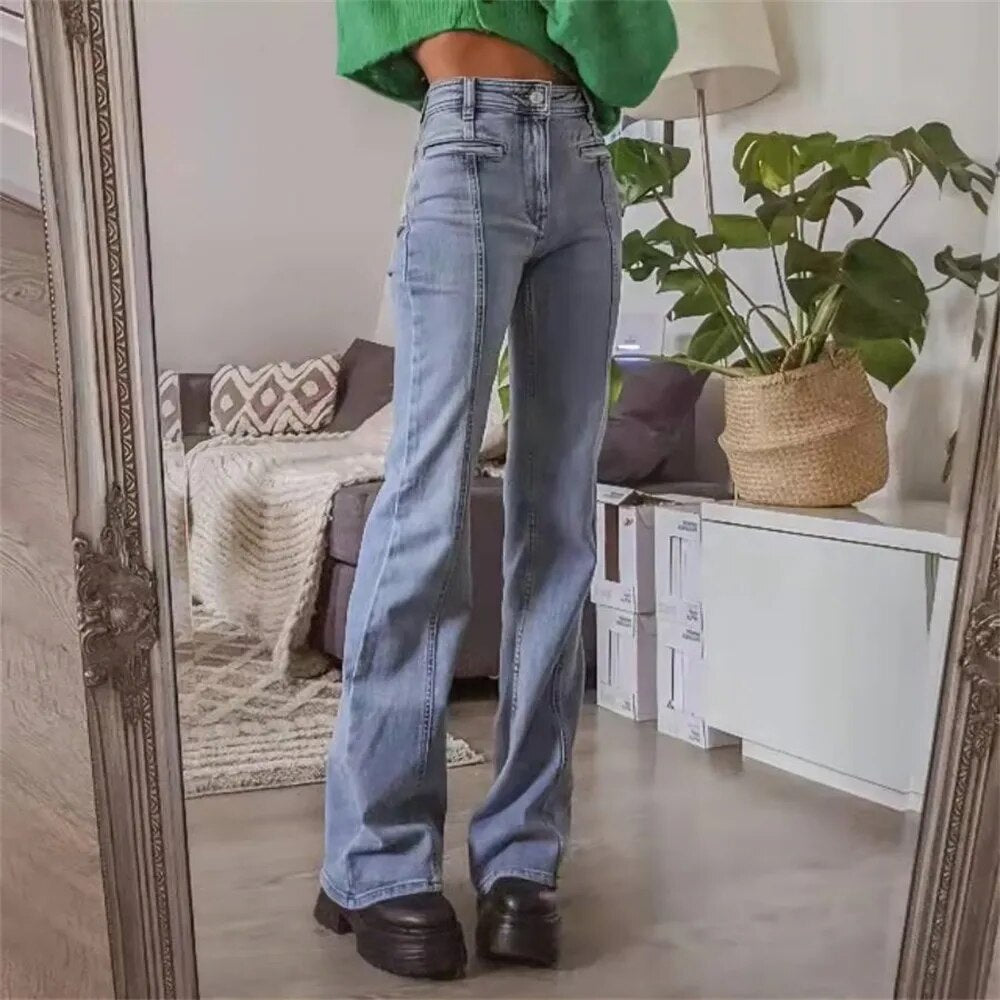 Women's Vintage Bold Red Star Flare Jeans | Perfect for Casual Days