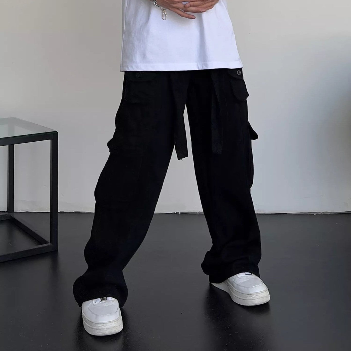 Men's Classic Black Straight Cargo Pants with Relaxed Fit | Perfect for Casual Days
