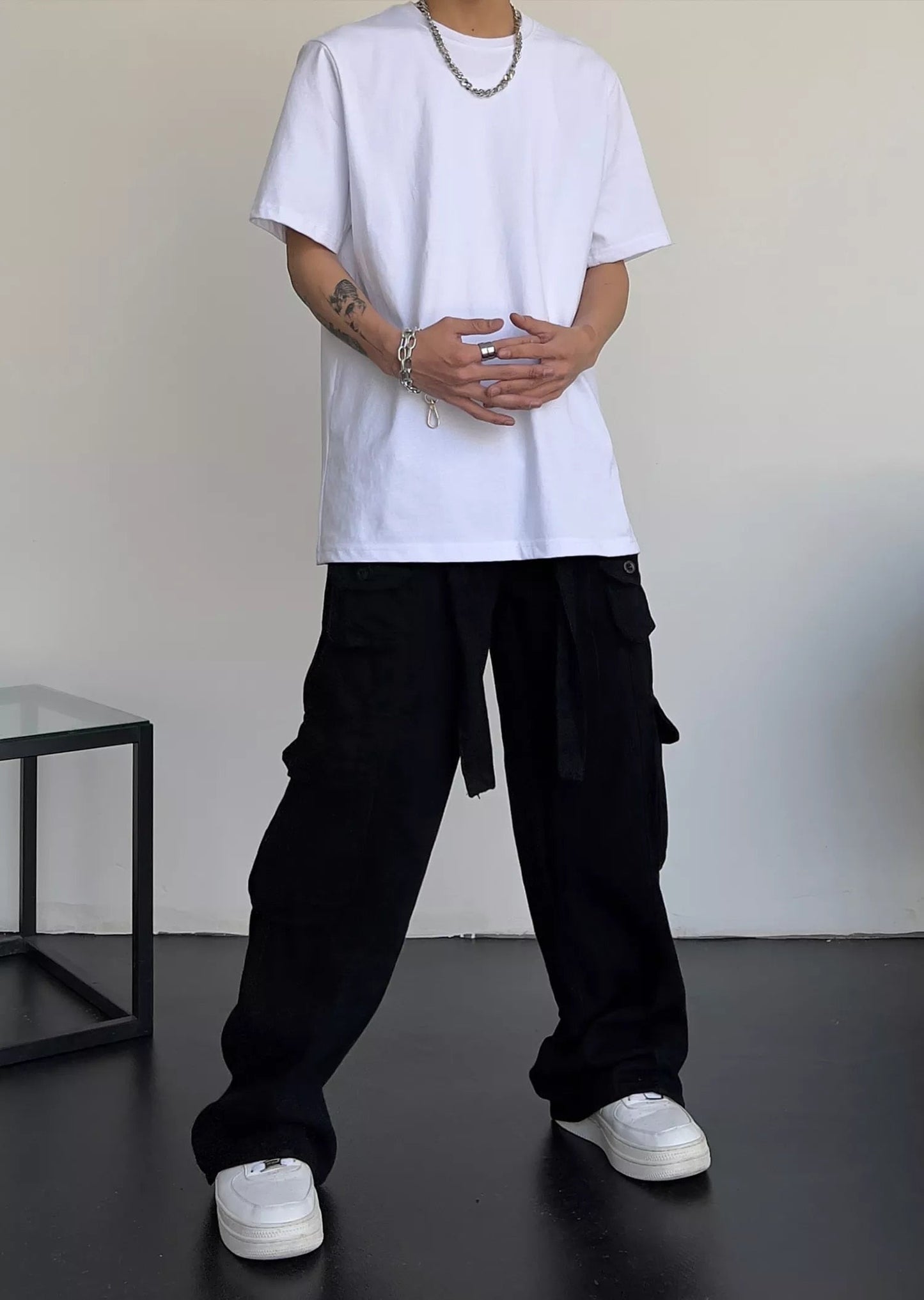 Men's Classic Black Straight Cargo Pants with Baggy Fit | Perfect for Casual Days