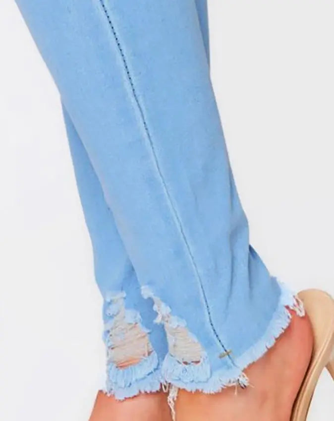 Women's Skinny High-Waist Ripped Jeans with Buttons | Perfect for Casual Days