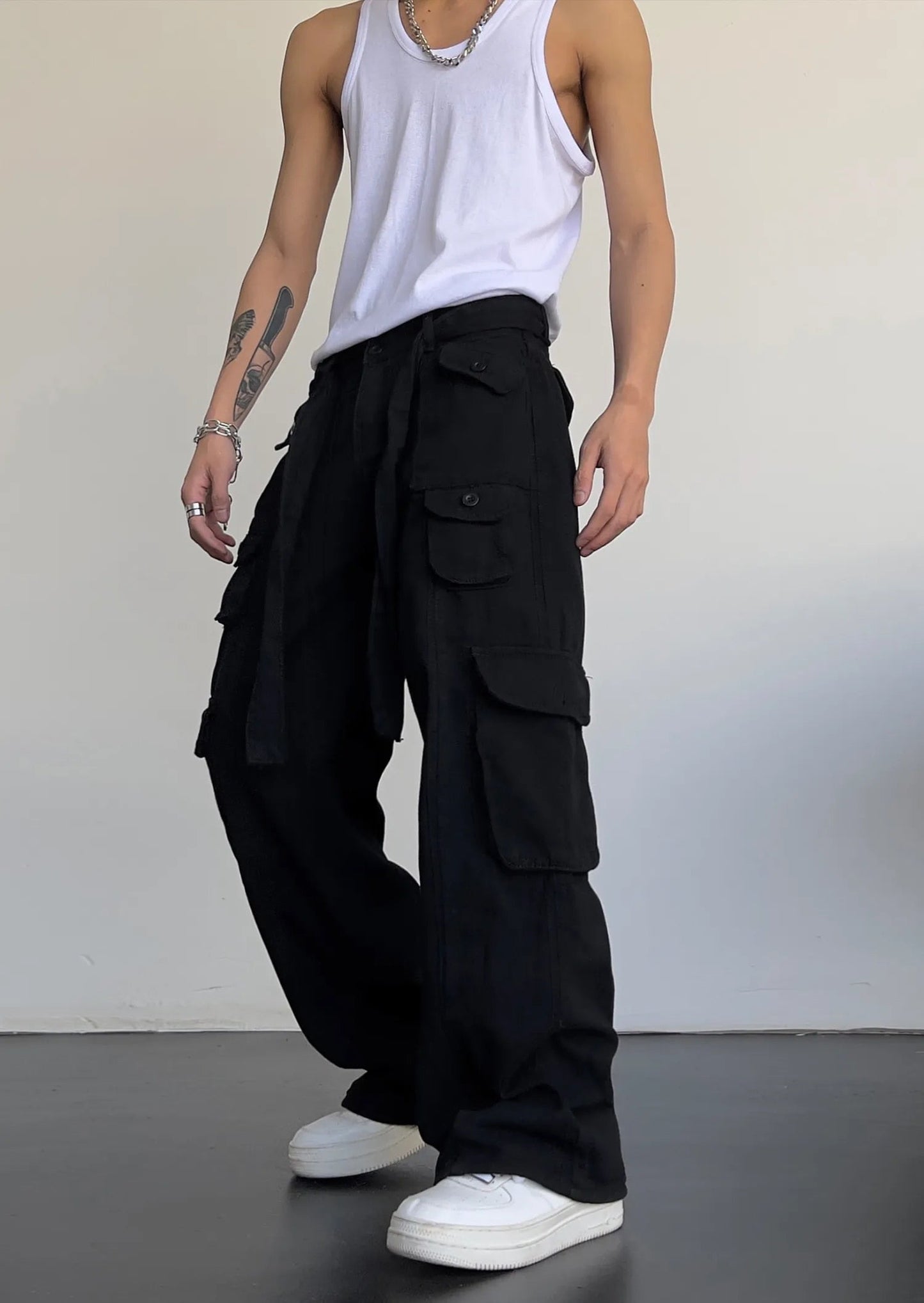 Men's Classic Black Straight Cargo Pants with Baggy Fit | Perfect for Casual Days
