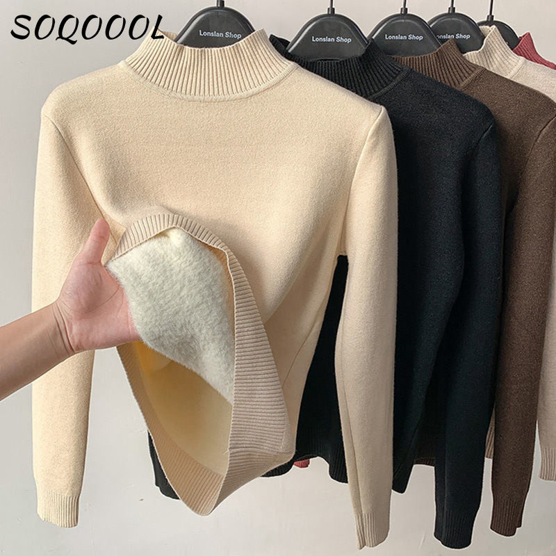 The colors identified in the image are:
- Middle Collar Beige
- Turtleneck Black
- Middle Collar Coffee (for the brown sweater)