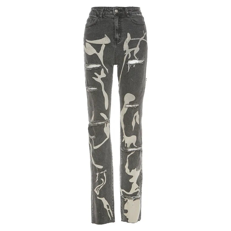 Women's Trendy Ripped Jeans with Holes and Splash Design | Perfect for Casual days