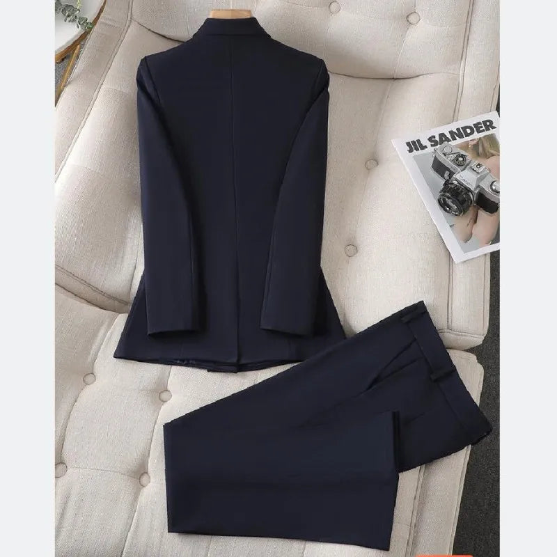 Women's Solid Colour Blazer and Trouser Set