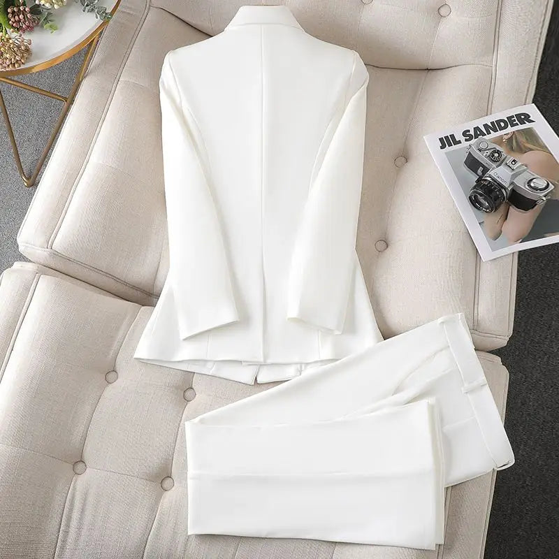Women's Solid Colour Blazer and Trouser Set