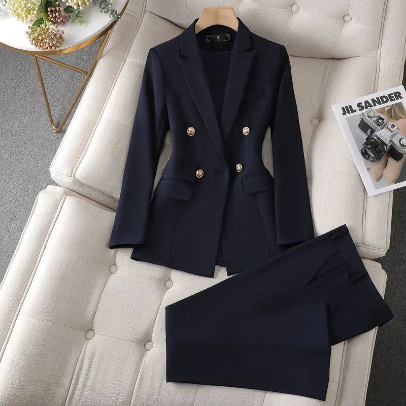 Women's Solid Colour Blazer and Trouser Set