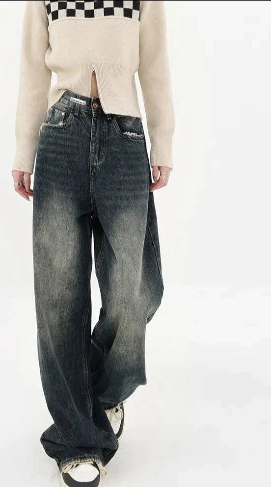 Women's Retro Low-Waist Blue Baggy Jeans | Perfect for Casual Days