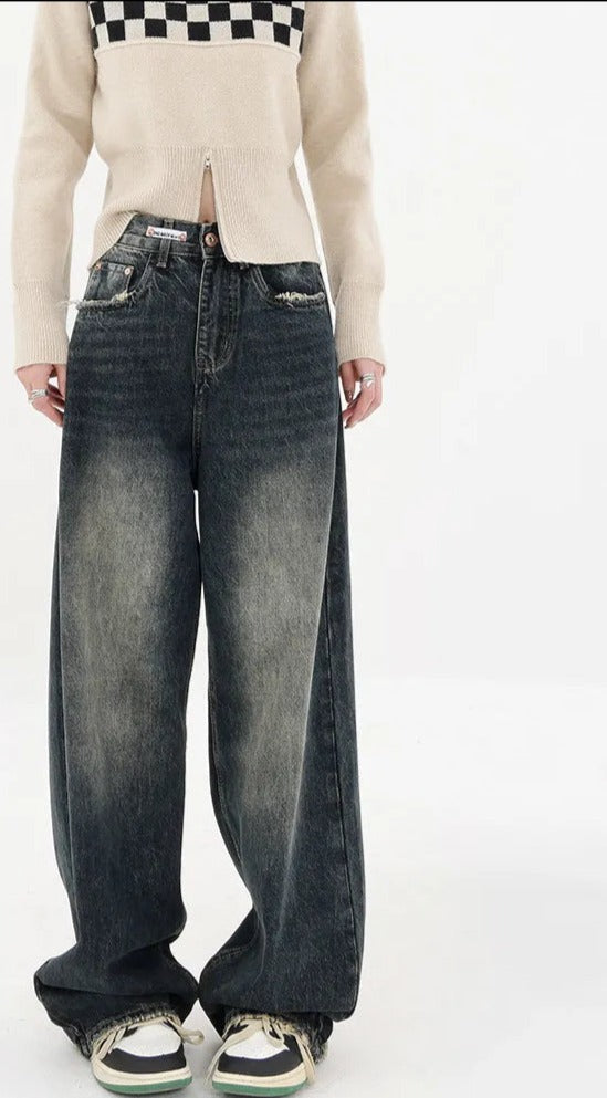 Women's Retro Low-Waist Blue Baggy Jeans | Perfect for Casual Days