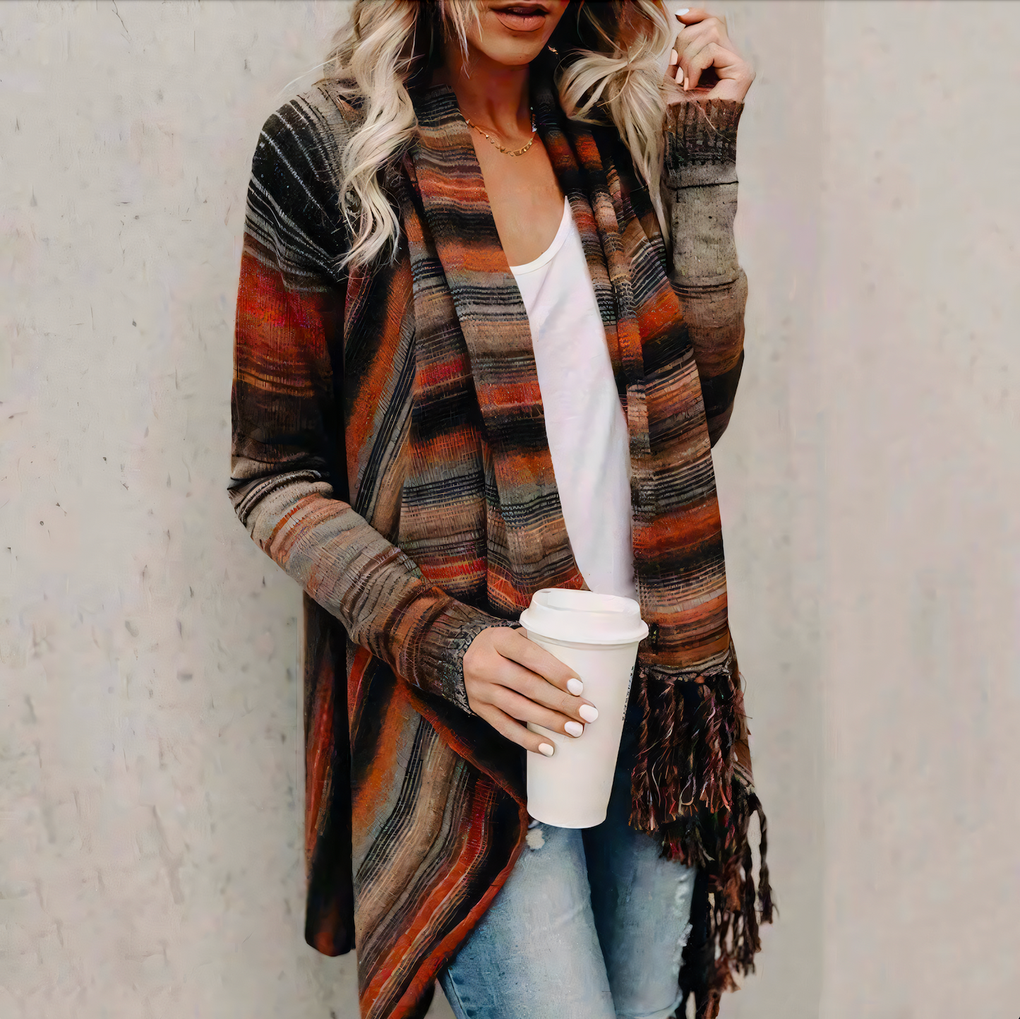 Women's Casual Multicoloured Open Front Cardigan | Ideal for Winter