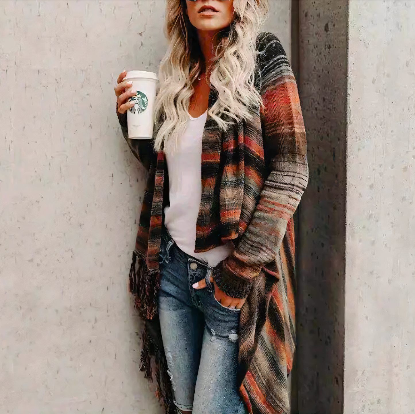 Women's Casual Multicoloured Open Front Cardigan | Ideal for Winter