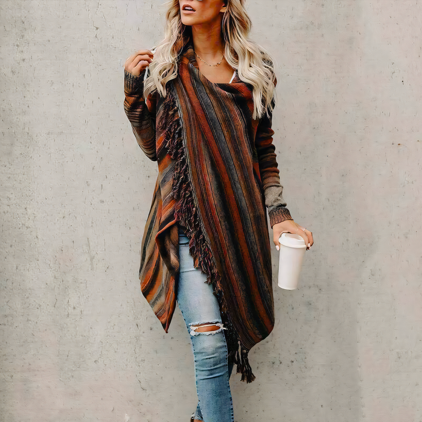 Women's Casual Multicoloured Open Front Cardigan | Ideal for Winter