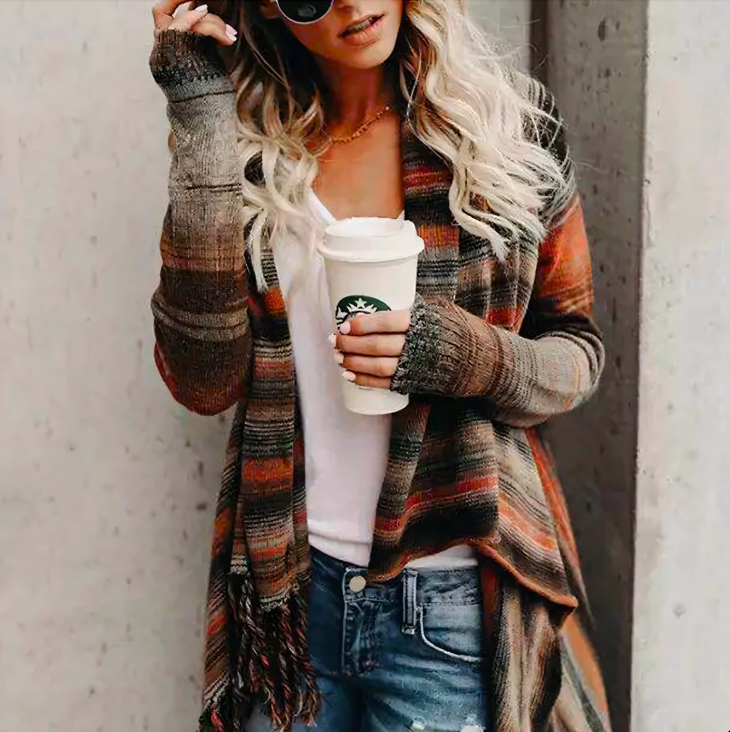 Women's Casual Multicoloured Open Front Cardigan | Ideal for Winter