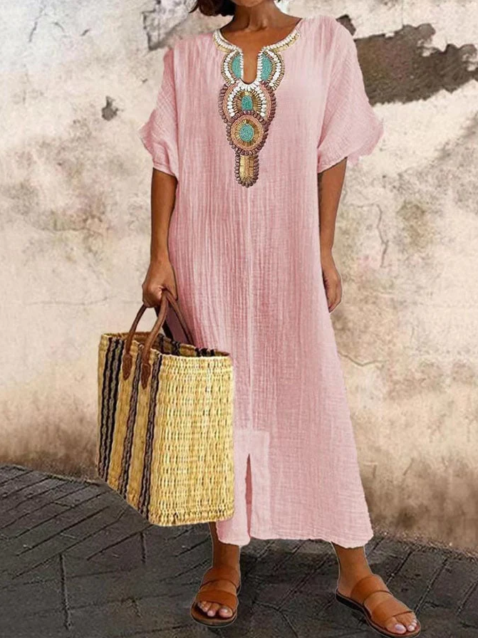 Women's Airy Lightweight Kaftan Dress with Ethnic Accent for Summer