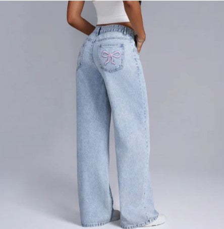 Women's Trendy Baggy Jeans with Bow Accents