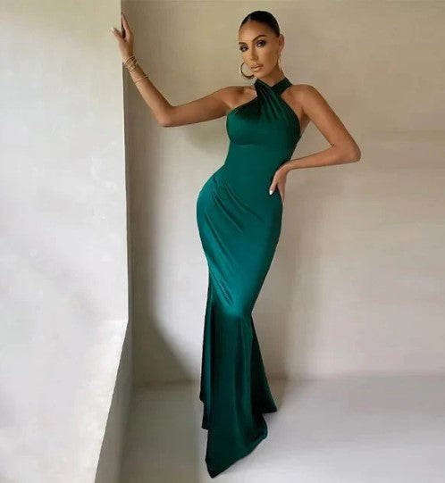 Women's Elegant Satin Maxi Dress with Comfortable Fit for Formal Events
