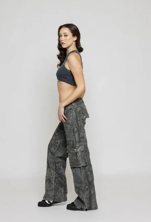 Women's Trendy Cotton Cargo Pants with Low Waist Design and Multiple Pockets