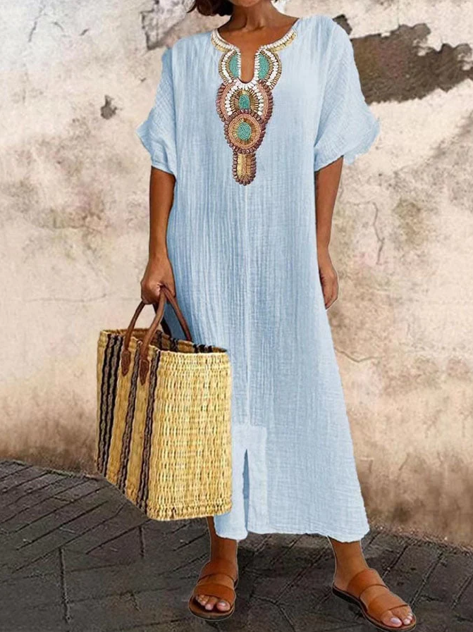 Women's Airy Lightweight Kaftan Dress with Ethnic Accent for Summer