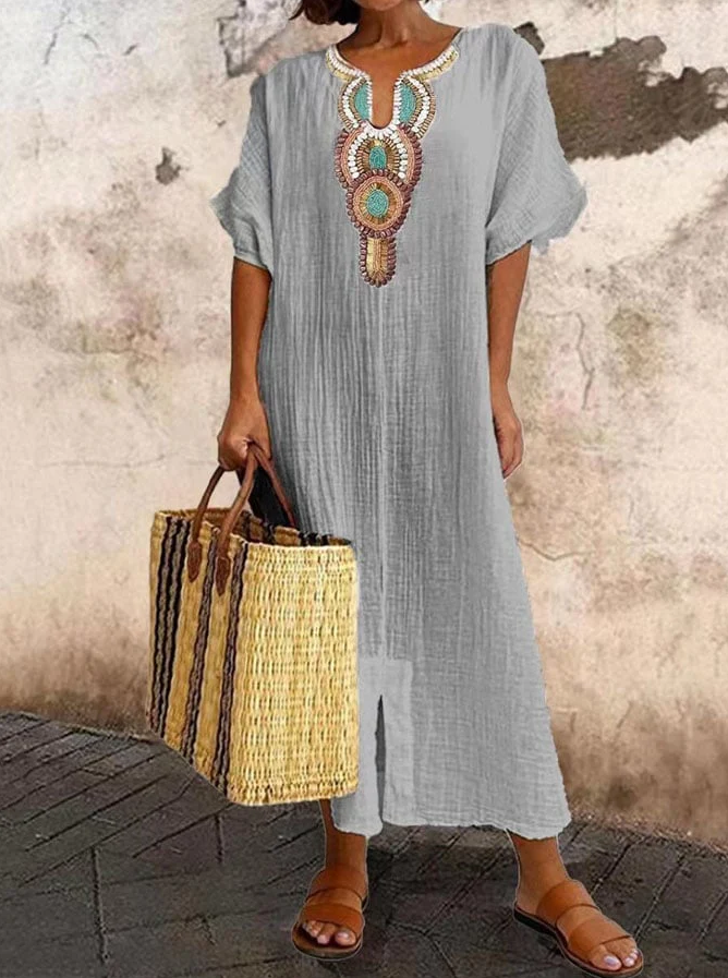 Women's Airy Lightweight Kaftan Dress with Ethnic Accent for Summer