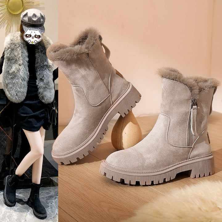 Casual Winter Boots with Zipper and Fur for Women | Ideal for Winter