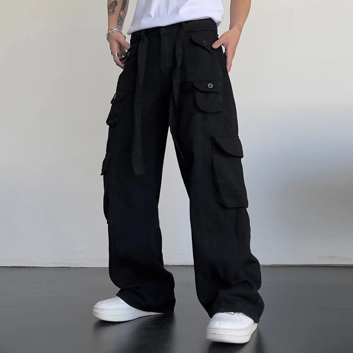 Men's Classic Black Straight Cargo Pants with Relaxed Fit | Perfect for Casual Days