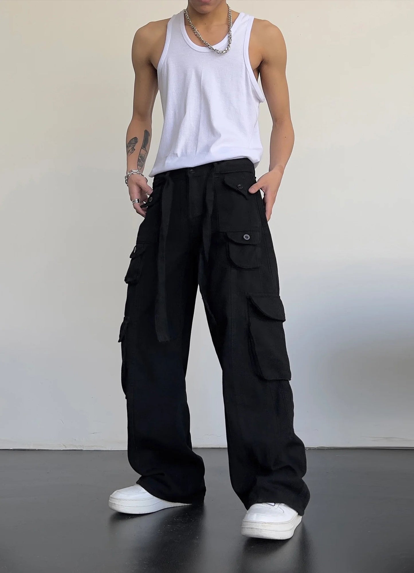 Men's Classic Black Straight Cargo Pants with Baggy Fit | Perfect for Casual Days