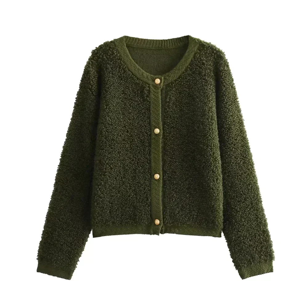 Women's Teddy Cashmere Knit Cardigan with Buttons in Solid Colour | Ideal for Winter