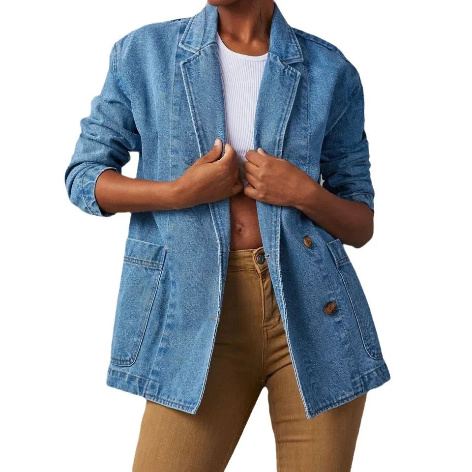 Women's Stylish Denim Blazer with Pockets | Perfect for Casual Days