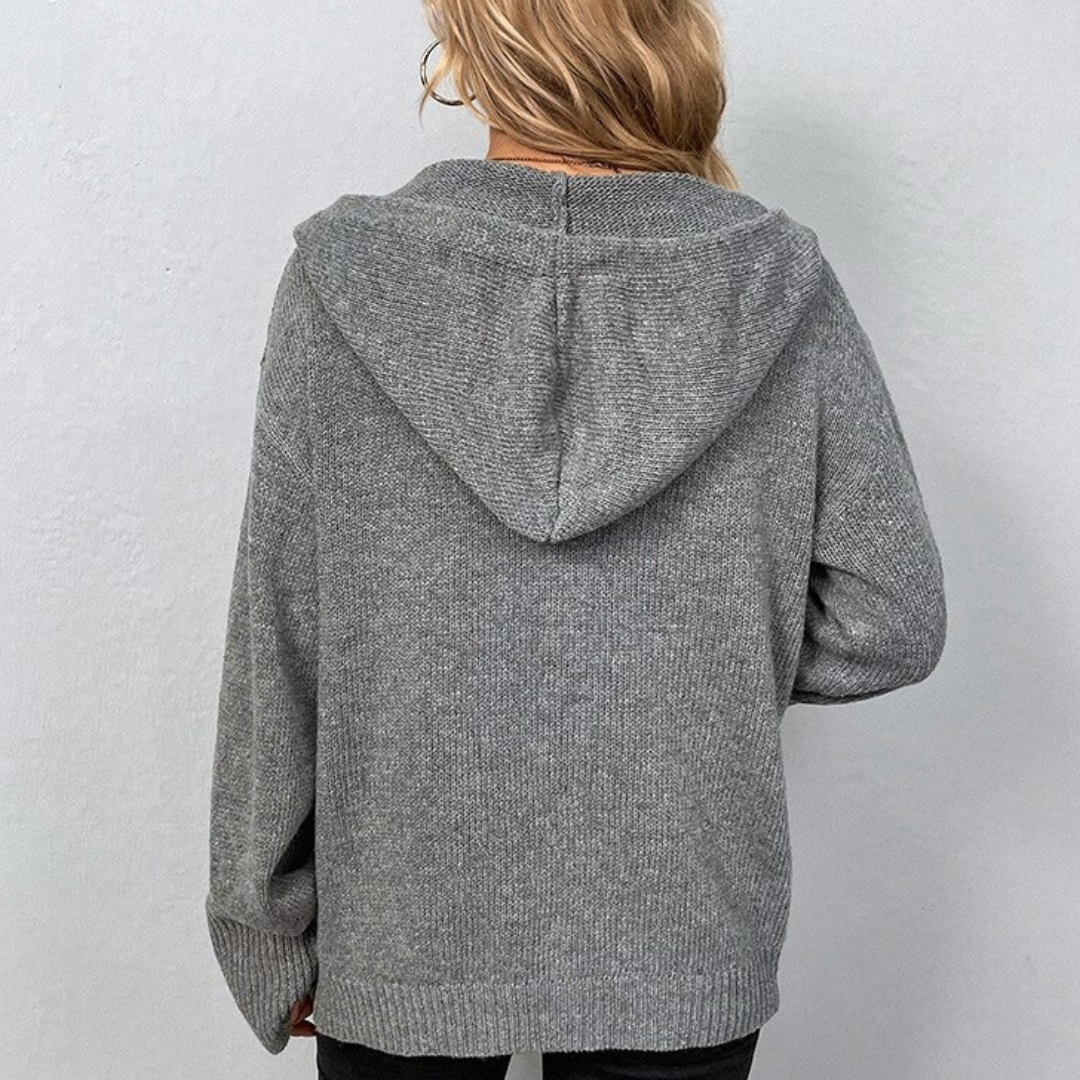 Women's Elegant Long Sleeve Hooded Cashmere Cardigan with Buttons | Ideal for Winter
