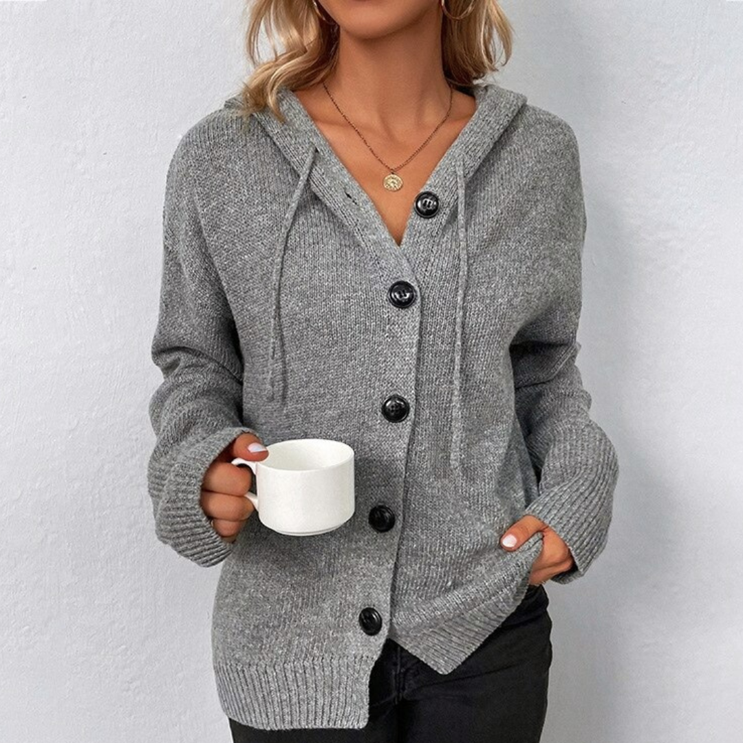 Women's Elegant Long Sleeve Hooded Cashmere Cardigan with Buttons | Ideal for Winter