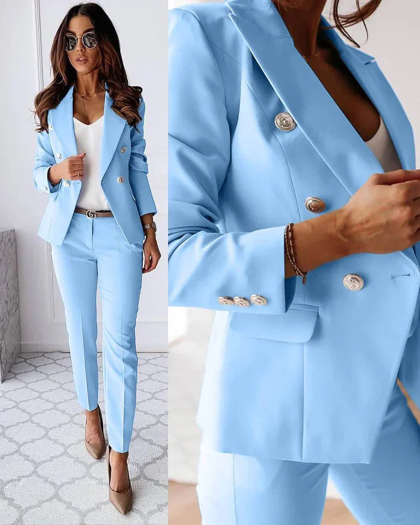 Women's Elegant Tailored Blazer Set with Matching Trousers