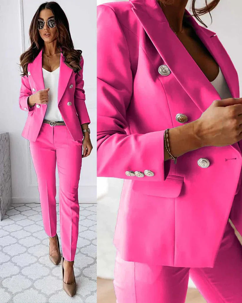 Women's Elegant Tailored Blazer Set with Matching Trousers