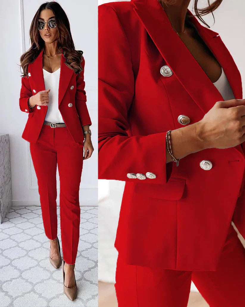 Women's Elegant Tailored Blazer Set with Matching Trousers