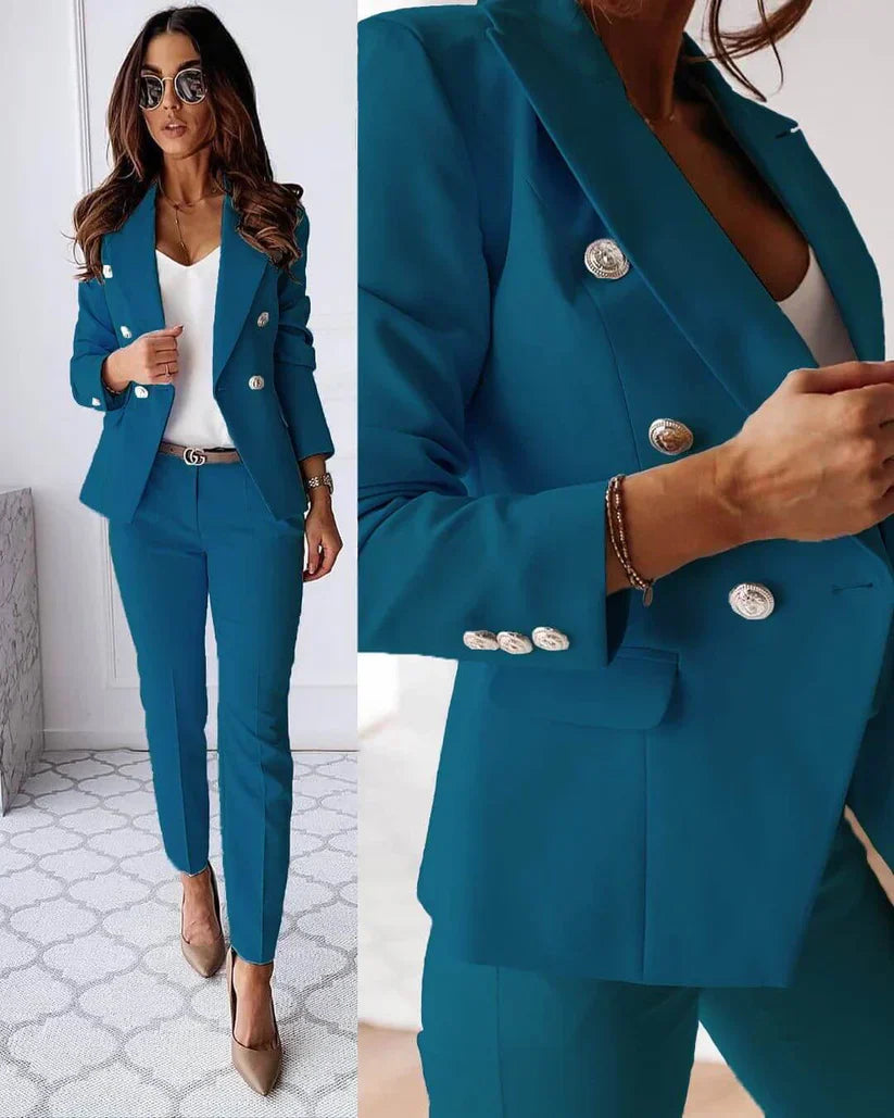 Women's Elegant Tailored Blazer Set with Matching Trousers