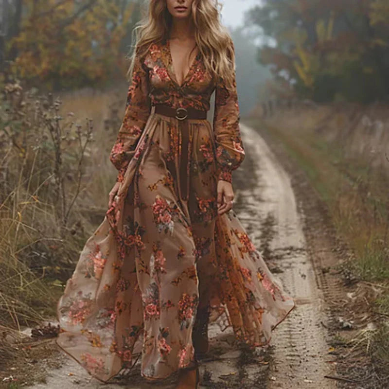 Women's Long Sleeves Floral Maxi Dress