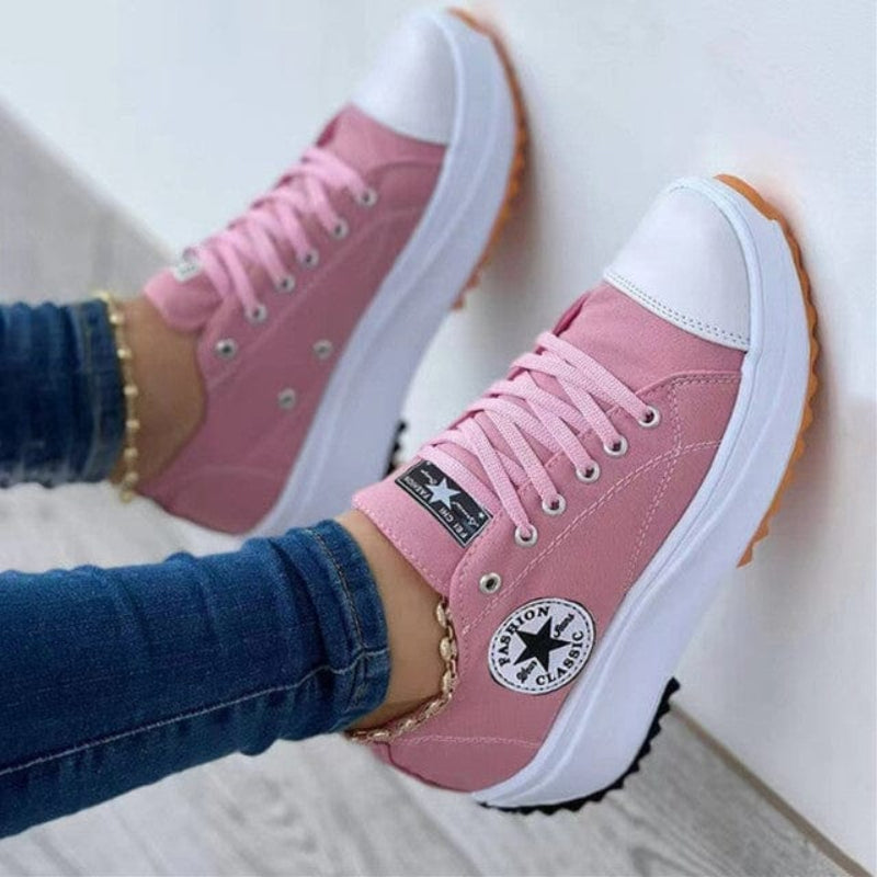 Women’s Solid Color Lace-Up Sneakers