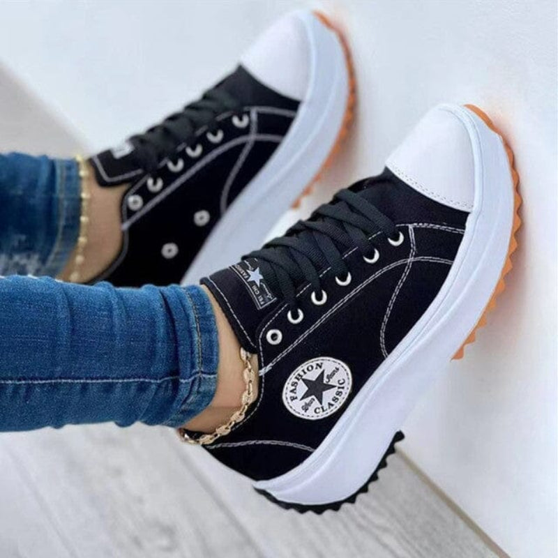 Women’s Solid Color Lace-Up Sneakers