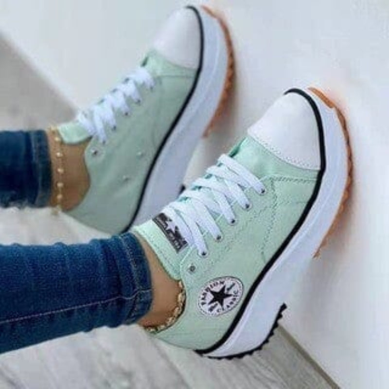 Women’s Solid Color Lace-Up Sneakers