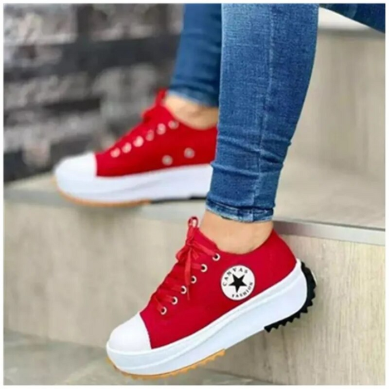 Women’s Solid Color Lace-Up Sneakers