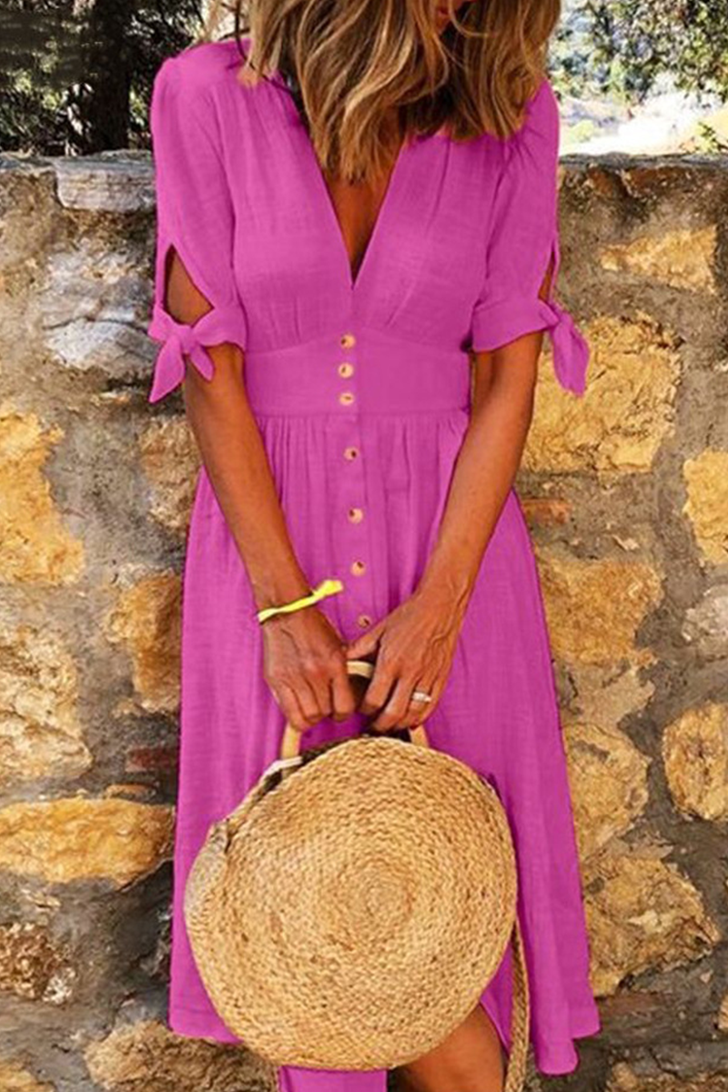 Women’s V-Neck Midi Dress with Tie Cuffs