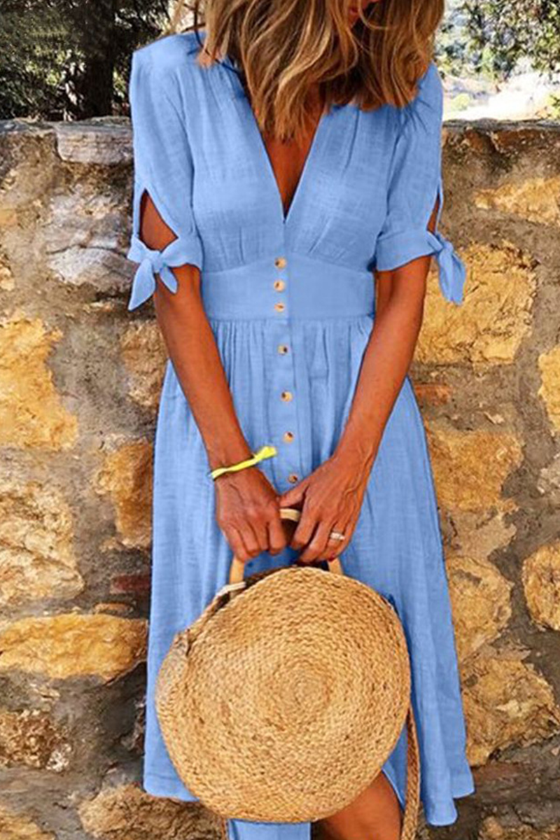 Women’s V-Neck Midi Dress with Tie Cuffs