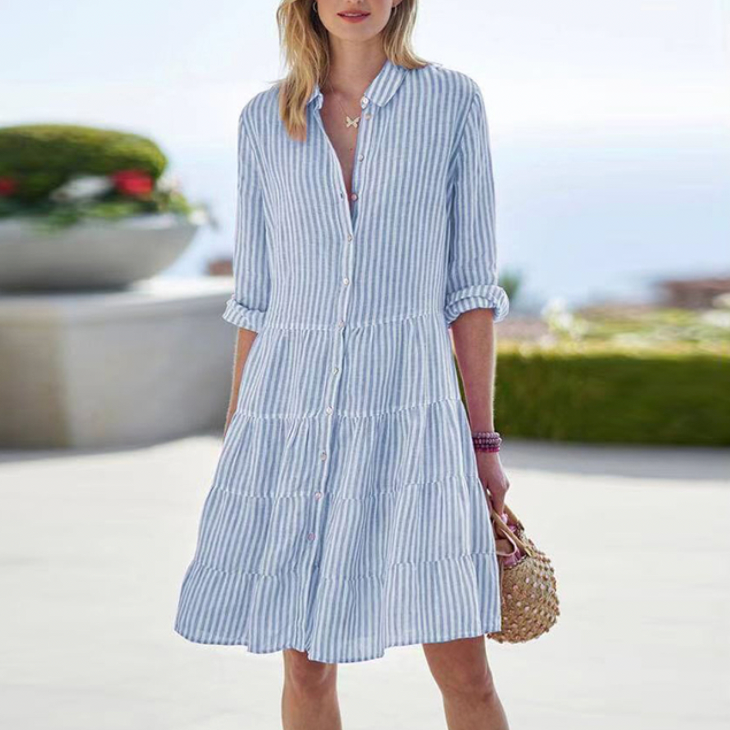 Women's Striped Button Down Dress