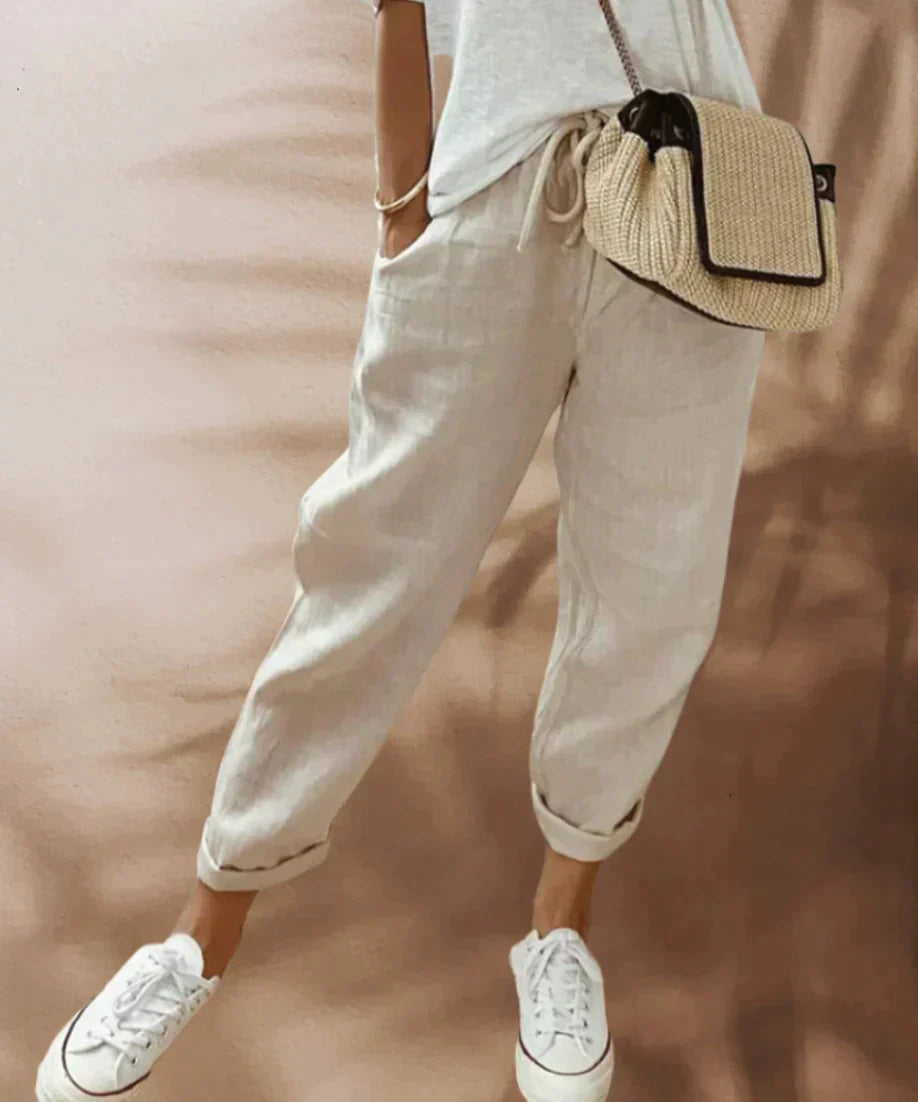 Women's Trousers with Elastic Waist and Drawstring