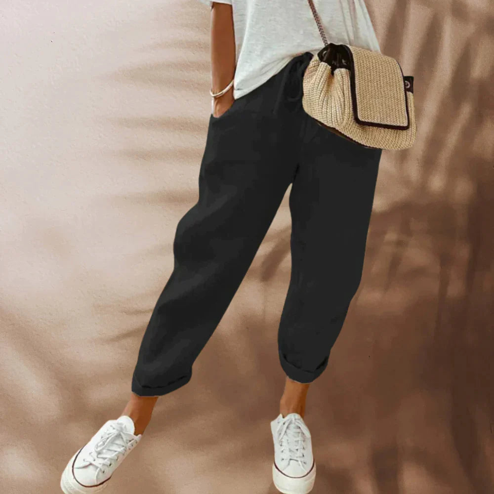 Women's Trousers with Elastic Waist and Drawstring