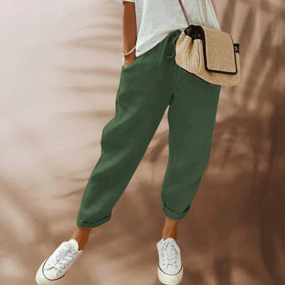 Women's Trousers with Elastic Waist and Drawstring