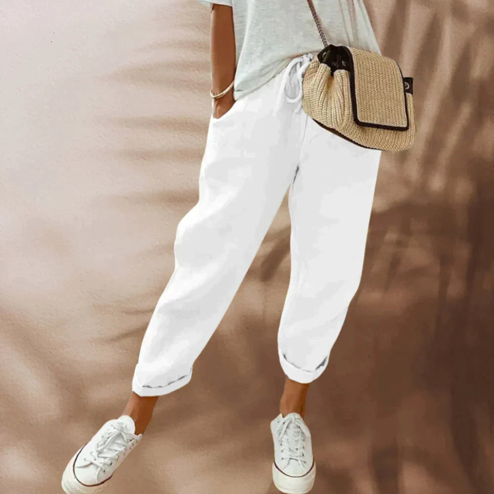 Women's Trousers with Elastic Waist and Drawstring