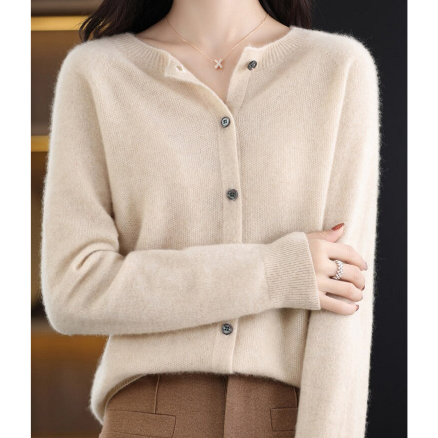 Women's Button-Up Cardigan with Long Sleeves